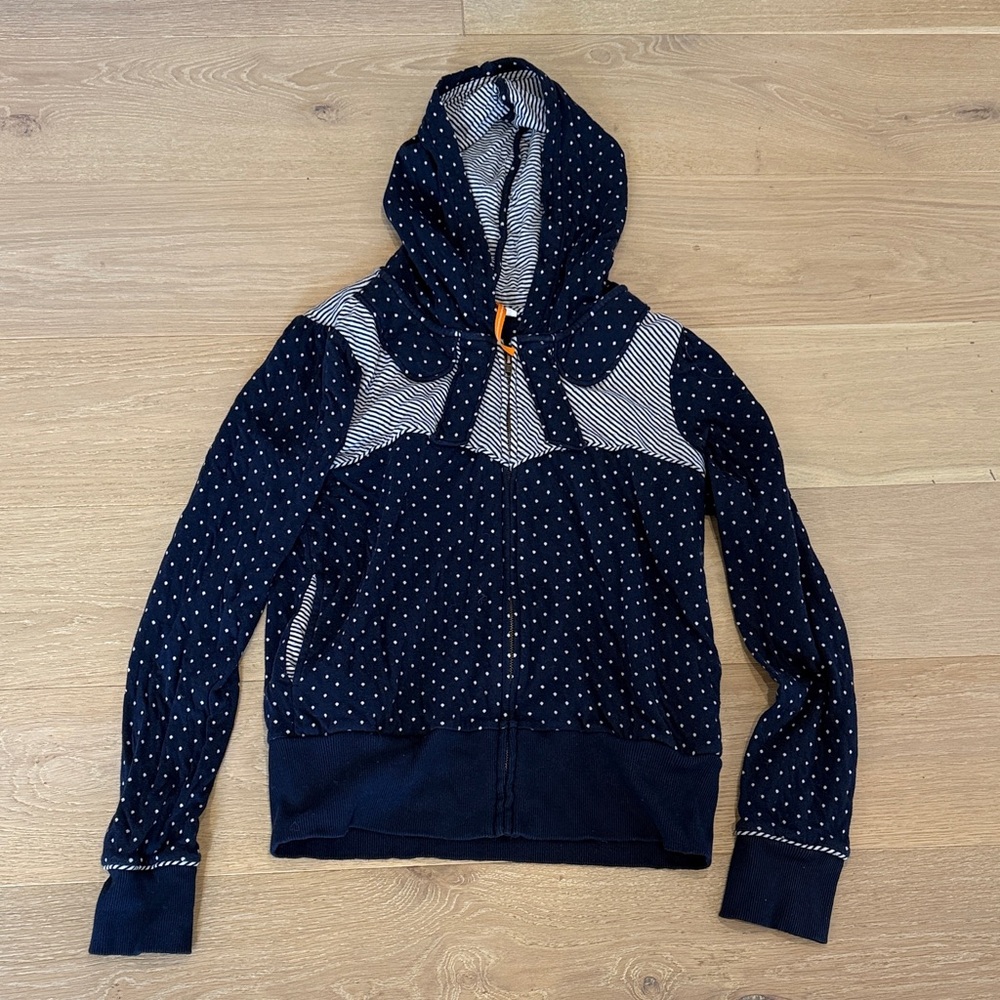 NWOT Anthropologie Women’s Navy Polka Dot and Stripe Hoodie/Jacket size large